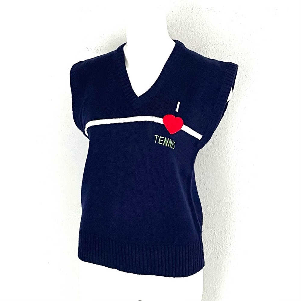 Vintage 70s Quantum! Tennis Lady Novelty I Love Tennis Sweater Vest, Medium